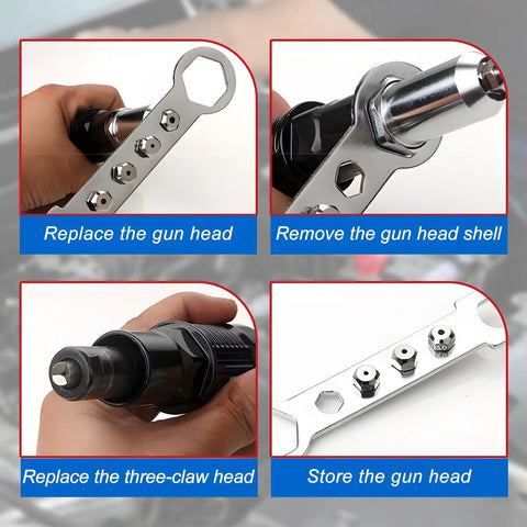 Cordless Car Rivet Gun Adapter Kit With Four Rivet Heads Power Drill Attachment For Auto Body Repairs Universal Tool