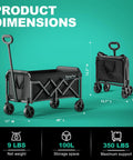 Lightweight Folding Wagon Cart With 350 Lb Capacity For Groceries Camping Gear Garden And Beach Trips Portable Foldable Utility Cart In Black with dimensions and weight