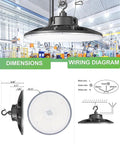 Ultra Bright 300W UFO LED High Bay Light 43500 Lumens 5000K Daylight 0 10V Dimmable IP65 Waterproof dimensions and wiring diagram