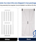 Space Saving White Bifold Sliding Barn Door Kit 60x84 Inch With K Shaped Panel And Sliding Hardware, installed view
