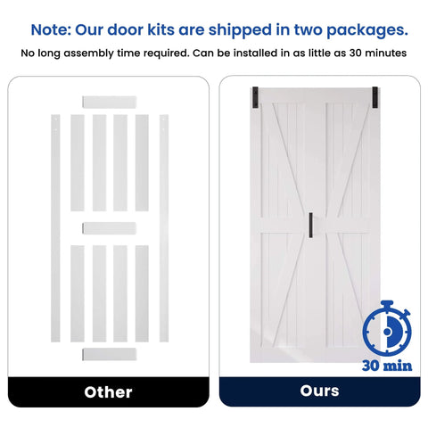 Space Saving White Bifold Sliding Barn Door Kit 60x84 Inch With K Shaped Panel And Sliding Hardware, installed view