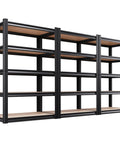 Beefy Heavy Duty Metal Garage Shelving Unit Set 3 Pack with Five Tier Adjustable Boltless Steel Racks viewed from front