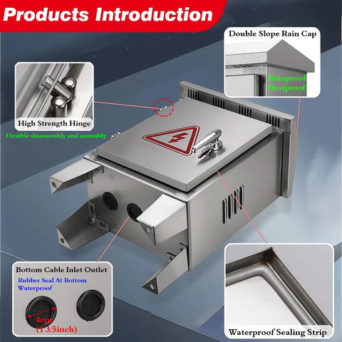 Floor Standing Electrical Box Enclosure For Outdoor All Weather Safety Junction Box, 304 stainless steel, close-up of hinge and sealing strip