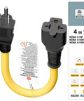 Beefy 12AWG 15A To 20A 125V 250V 4-In-1 AC Power Adapter Cable NEMA 5-15P To 5-15R 5-20R 6-15R 6-20R 1-Foot Heavy-Duty Plug
