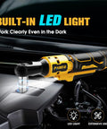 Half Inch Cordless Ratchet Wrench With a Beast Brushless Motor, 100 Nm High Torque, in use under car hood with LED light