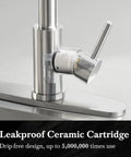 Detail of leakproof ceramic cartridge for Solid Stainless Steel Kitchen Sink Faucet With Pull Down Sprayer And Brushed Nickel Finish.