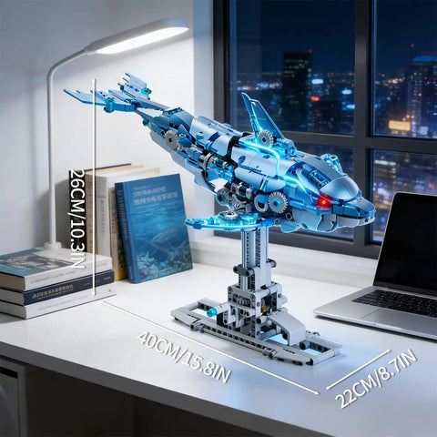 Myth Qholve Mechanical Blue Dolphin Cool Building Blocks Sets Hands On Motion Exposed Gear Design Display And Play Model