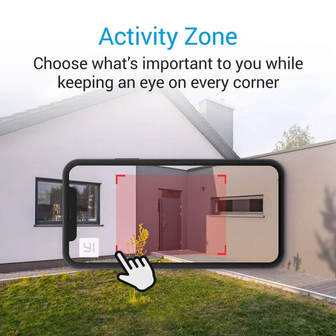 Outdoor Security Camera 1080p Cloud Cam Waterproof IP Night Vision with motion detection activity zone feature shown on smartphone.
