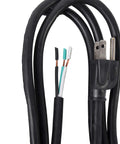 Close-up of a 3 Foot 16 AWG 3 Wire Appliance and Power Tool Cord with U Ground NEMA 5-15 for outdoor use, showing plug and wire ends.