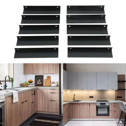 10 Piece Aluminum Alloy Cabinet Pulls Set G Type Clasp Handles For Kitchen Cabinets Doors Drawers Cupboards showcased in kitchen