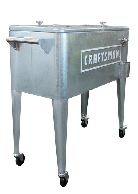 Craftsman Licensed 80-Quart Galvanized Cooler With Wheels For Outdoor Patio Porch Tailgate Ready Ice Chest Ideal For Worksites And Backyard Parties