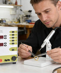 Man using Pulse Arc Welder Kit for Permanent Jewelry 100A 110V DIY Jewelry Bonding Machine for seamless connections