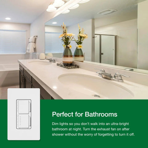 Bathroom with Maestro LED Plus 2 In 1 Dimmer And Timer Switch For Lights Or Fans, Space Saving Stack Design Inset