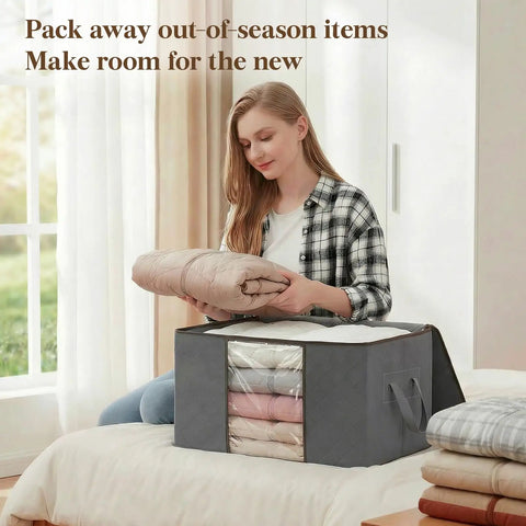 Six Pack Super Sturdy Closet Storage Bins With Lids Foldable Wardrobe Organizers Featuring Clear Window Zippered Closures And Rock Solid Handles Totally Legit For Blankets Bedding And Winter Clothing