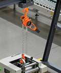1 Ton Lever Chain Hoist With 10 Ft Lift G80 Chain Dual Pawl Mechanical Brake 360 Degree Hooks in a warehouse setup