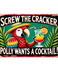 Totally Rad Tropical Bird Cocktail Sign With Rust Resistant Aluminum Metal Wall Art and Vintage Indoor Outdoor Bar Decor for Home Cafe Office Yard Garden Featuring Badass Edge To Edge Print Quality, featuring colorful parrot and cocktail.