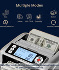 K08 Money Counter Machine With 3.8 Inch Value Display For USD And EUR, showing multiple modes and display with bills counting