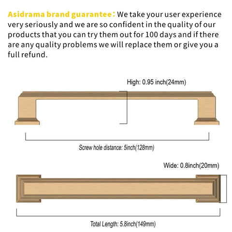 Dimensions diagram for 5 Pack 5 Inch Gold Cabinet Handles Champagne Bronze Kitchen Cabinet Pulls For Cupboard And Drawer
