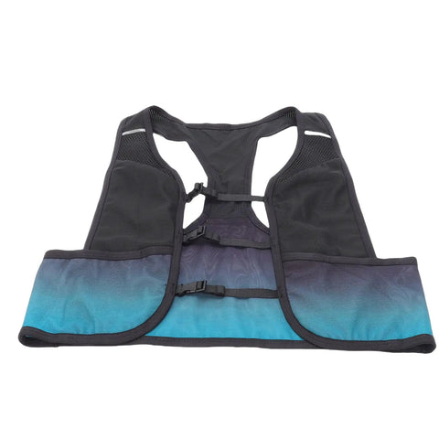 Back view of Night Running Vest With High Visibility Reflective Strips, Breathable Polyester Hydration Gear in blue and black.