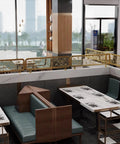 Black Modular Soundproof Divider Panels Foam Wall Tiles For Home Theater And Studio Killer Noise Control With Slick Easy Peasy Assembly And Flexible Space Dividing in a modern restaurant setting.
