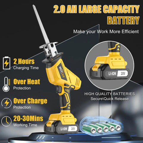 Cordless Reciprocating Saw With 20V Battery And Charger Variable Speed 0 to 3500 SPM Tool Free Blade Change, close-up view