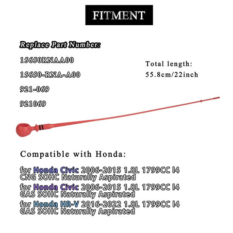 Engine Oil Dipstick Compatible With Honda Civic 2006 2015 1.8L And Honda HR-V 2016 2022 1.8L Replacement 15650-RNA-A00