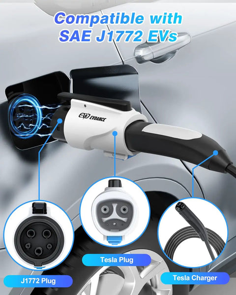 Tesla To J1772 Charging Adapter With 80 Amp Max Supporting 250 Volts For Lightning Fast Electric Vehicle Charging compatible with SAE J1772 EVs