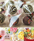 Image of Clear Cake Pop Bags 3x5 Inches, 300 Pcs With Twist Ties, 1.4 Mil OPP Plastic Treat Bags For Lollipops displayed with treats
