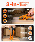 Beefy Heavy Duty Banding Strapping Kit With Manual Sealer, Extended Handle, 1000 Ft PET Band, 300 Metal Seals Five Eighth Inch Wide Strapping, Pallet Packaging Tool For Warehouse Shipping Moving And Home Use Orange tensioning strap in warehouse
