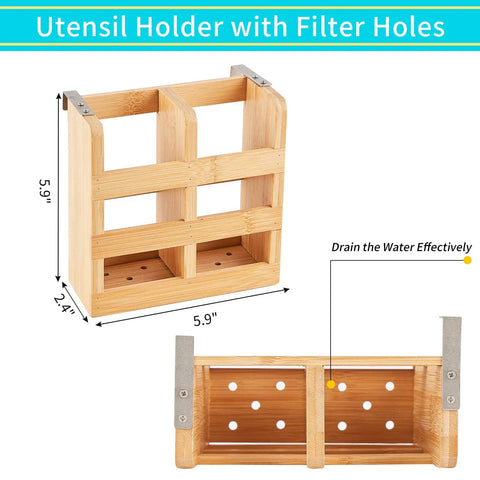 Heavy Duty Bamboo Dish Drying Rack Three Tier Collapsible Wooden Drainer With Utensil Holder smooth wooden utensil holder with filter holes