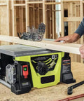Straight Fire Cutting Powerhouse Pairing A Hella Portable Eight Quarter Inch Compact Table Saw With A Seven Quarter Inch Sliding Miter Kit Featuring Brushless Motors Two Solid Batteries Quick Charger And Top Tier Accuracy For Each Pro Builder, showing 8.25 inch cast iron table saw cutting wood.