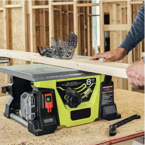 Straight Fire Cutting Powerhouse Pairing A Hella Portable Eight Quarter Inch Compact Table Saw With A Seven Quarter Inch Sliding Miter Kit Featuring Brushless Motors Two Solid Batteries Quick Charger And Top Tier Accuracy For Each Pro Builder, showing 8.25 inch cast iron table saw cutting wood.