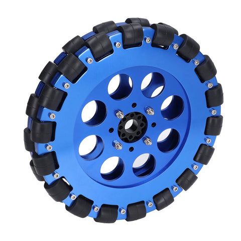 Amazon ZAWELIYO 8in omni wheel with blue aluminum hub and black roller tires