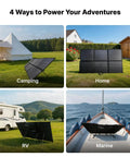 Two Pack Solar Panel Stand Mount With Adjustable Tilt Bracket in use for camping, home, RV, and marine settings