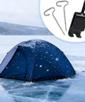 Ice Fishing Anchor Tool Kit Pro Grade Beefy Workhorse Drill Adapter With 6 Ice Fishing Tent Stakes Heavy Duty Shanty Anchors in use on ice