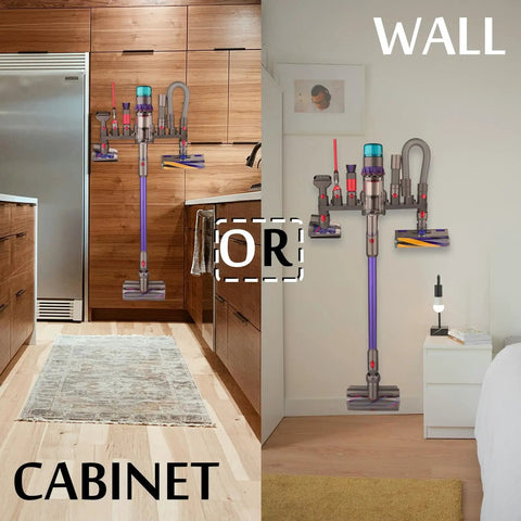Attachments Holder And Mount Organizer For Dyson Gen5 V15 V12 V11 V10 V8 V7 Vacuum Cleaners Docking Station in kitchen and bedroom settings.