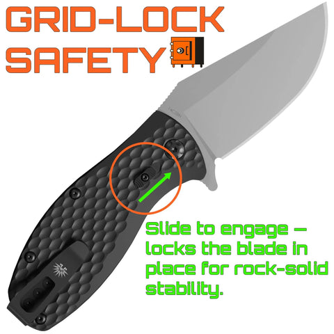 Badger EDC Folding Knife With Sandvik 14C28N Blade Ball Bearing Pivot G10 Scales Grid Lock Ambidextrous Deep Carry Clip Tumbled Stone Finish For Serious Everyday Carry And Hard Use, open blade