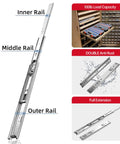 Soft Close Drawer Slides 12 Inch Beefy Heavy Duty 100 Pound Ball Bearing Full Extension Side Mount Cabinet Slides For Kitchen Bathroom And Office 5 Pairs Easy Install Easy Release Clips Quiet Operation, 12-inch steel drawer slide with inner, middle, and outer rails