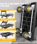 Heavy Duty Folding Rail Platform Cart Workhorse With 35.4 By 23.6 Inches Flatbed Trolley 1300 Pound Capacity Brake Caster Wheels Collapsible Steel Deck Dolly For Warehouse Garage And Moving folded for storage