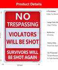 2 Pack Heavy Duty Reflective Aluminum No Trespassing Signs Violators Will Be Shot Warning For Night Visibility 14x10 Inch Yard Security Signs Weatherproof Rustproof Durable Outdoor Signage, 14x10 sign with pre-drilled holes