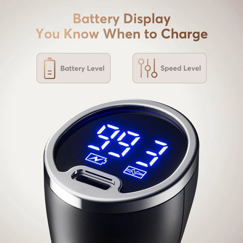 LED display on Rechargeable Milk Frother for Home Baristas With 1800mAh Battery, 9 Speeds And 3 Whisk Attachments