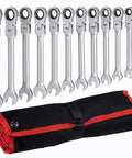 12 Piece Ratchet Spanner Set 8 To Nineteen Millimeters Flexible Wrench Kit For Auto Repair Durable Matte Finish