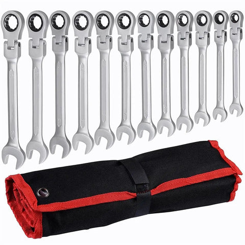 12 Piece Ratchet Spanner Set 8 To Nineteen Millimeters Flexible Wrench Kit For Auto Repair Durable Matte Finish