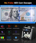 Munbyn Imc08 Dual Pocket Money Counter Machine Sorts Mixed Denomination Bills With Value Counting And Counterfeit Detection showing detection features.