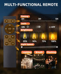 Remote control features for Outdoor String Lights 100Ft Remote Dimmable, Waterproof Connectable Edison Style ST38 Bulbs.