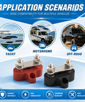 Heavy Duty Bus Bar With M6 And One Quarter Inch Dual Studs Positive Negative Power Distribution Block Red Black 2 Pack For Auto Boat Marine RV Solar System Brass Core Stainless Fasteners Corrosion Resistant for yacht and RV use