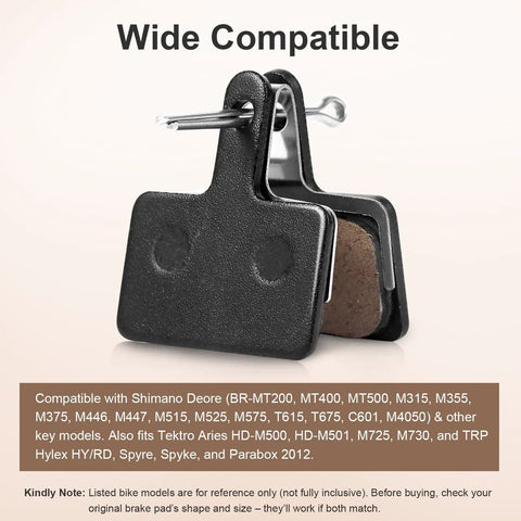 Two Pairs Semi-Metallic Bike Brake Pads For Disc Brakes made of copper fiber resin compatible with Shimano Deore and Tektro TRP