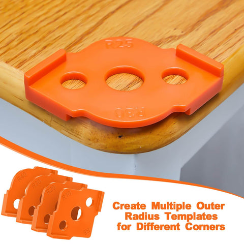Four Pack Router Corner Radius Templates Set With ABS Hard Jig Guides For Woodworking, Includes Radii R25, Orange Finish