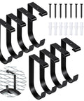 Eight Pack Flat Hooks For Garage Ceiling Mounts And Wall Shelving, Heavy Duty Bike Hanger Accessories, Black, shown with screws