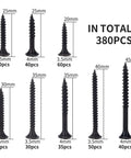 Workhorse 380 Piece Drywall Screw Kit With Black Phosphate Finish And Phillips Bugle Head showing assorted sizes and counts.